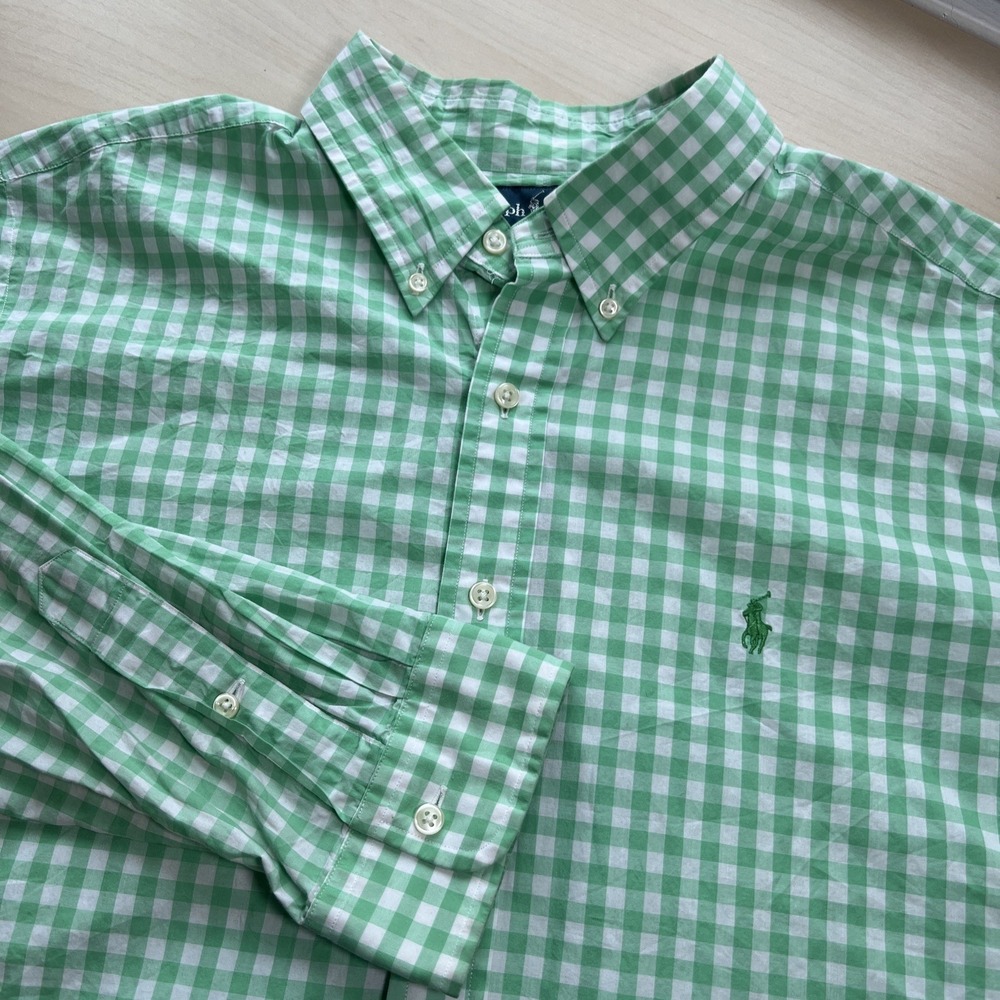 Ralph Lauren Men's XL Classic Fit Green White Plaid Long Sleeve ButtonDown Shirt